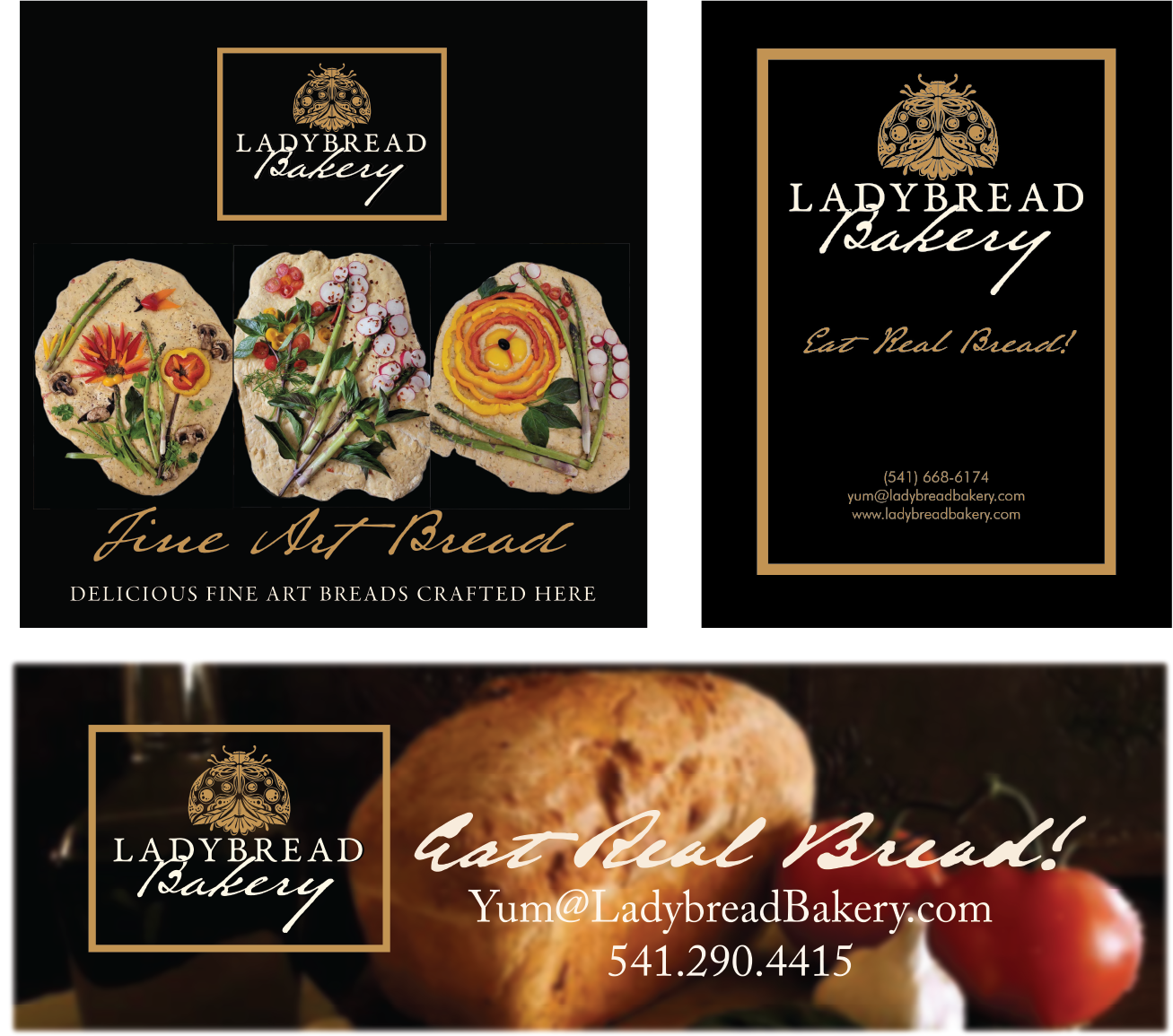Ladybread Bakery signs and banners