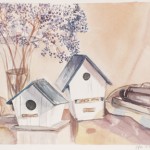 Water Color painting of bird houses